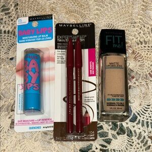 Maybelline Lip Balm, Eyeliner, and Foundation Trio